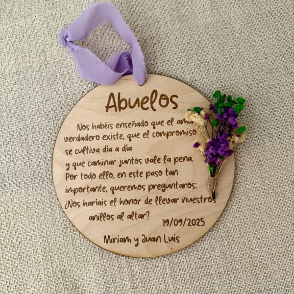 Placa circular "ser querido" con flor preservada